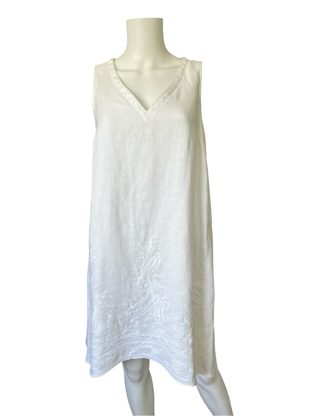 J Jill PureJill Elements White Linen Dress Embroidered Womens Size Small Petite